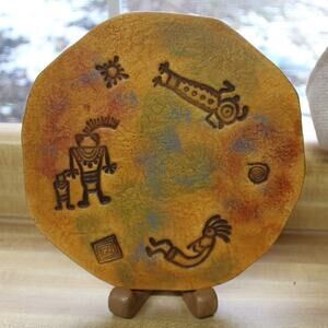Decorative Southwestern Native American Style Pottery Plate With Stand.